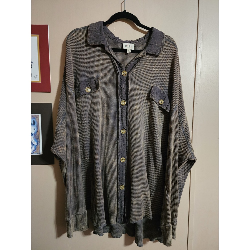 BIBI Waffle Knit Thermal Shirt Acid Wash‎ Oversized Large